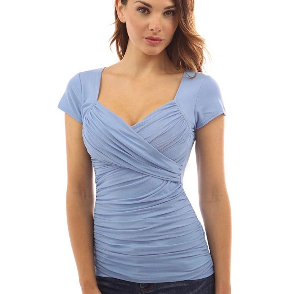 Pattyboutik cross front ruched mesh top